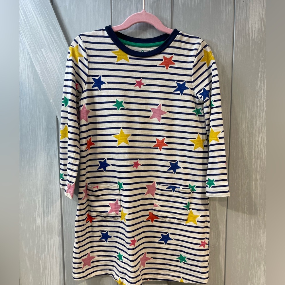 Mini Boden multi color star and stripe dress size 5-6Y